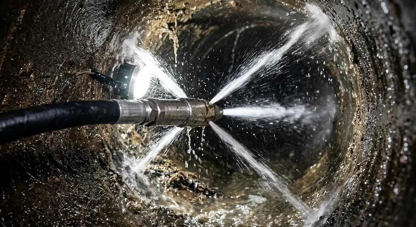 High-pressure hydro jetting nozzle cleaning sewer pipe for Trenchless Sewer Repair in Homer Glen